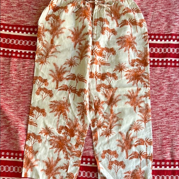 Jamaica Bay Pants - Vintage Jamaica Bay Linen Palm Tree Print Pants Size Medium